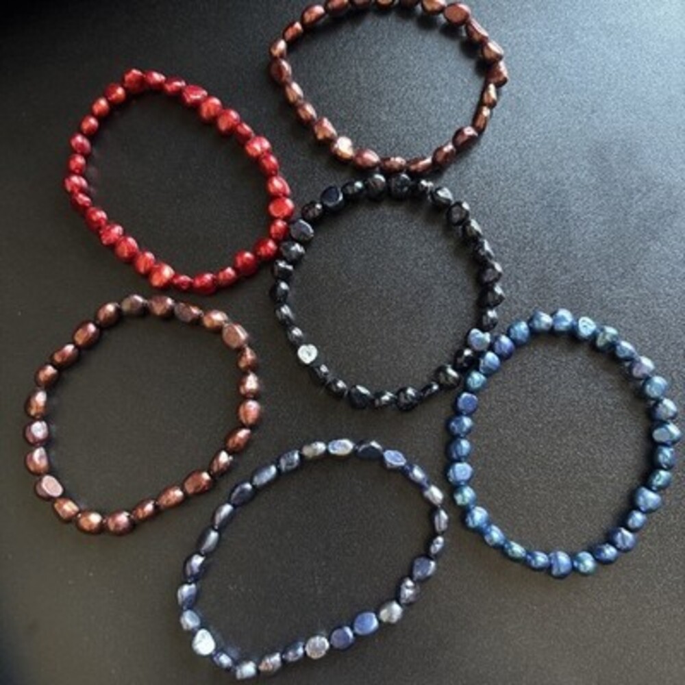 Dyed Natural Pearl Stretch Bracelets - Set Of 6 Dark Colors